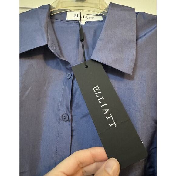 NWT Elliatt Anthropologie Moonlit Blue Silk Button Up Mini Dress Size Small - Picture 16 of 16